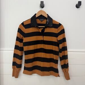 Women’s J. Crew Polo Shirt With Sequin Collar Burnt Camel / Black Small XS